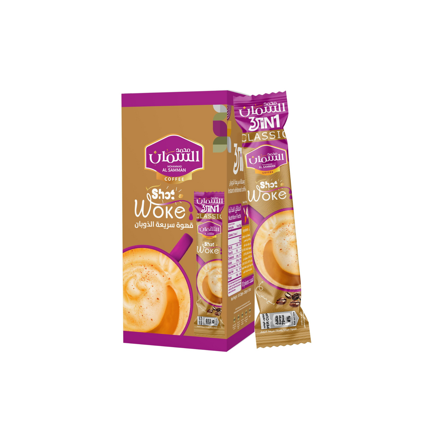 Mohammad Al Samman Shot Woke 3-in-1 Instant Coffee 10 Packets X 20 Grams